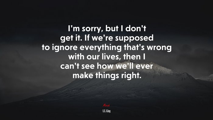 I’m sorry, but I don’t get it. If we’re supposed to ignore everything that’s wrong with our lives, then I can’t see how we’ll ever make things right. | A.S. King quote