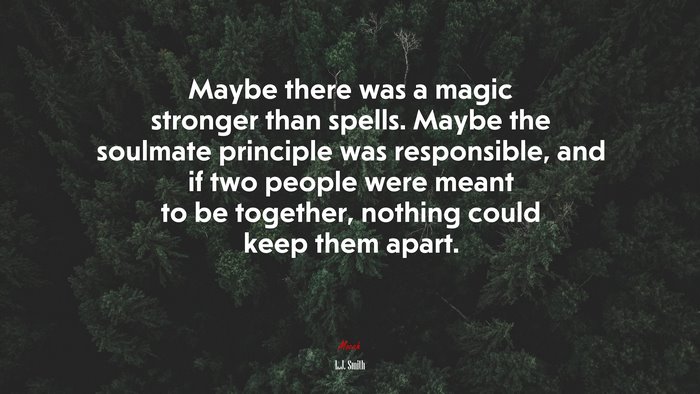 Maybe there was a magic stronger than spells. Maybe the soulmate principle was responsible, and if two people were meant to be together, nothing could keep them apart. | L.J. Smith quote
