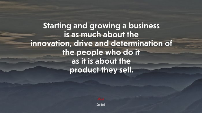 Starting and growing a business is as much about the innovation, drive and determination of the people who do it as it is about the product they sell. | Elon Musk quote