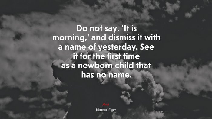 Do not say, ‘It is morning,’ and dismiss it with a name of yesterday. See it for the first time as a newborn child that has no name. | Rabindranath Tagore quote