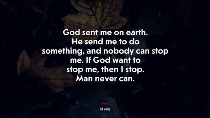 God sent me on earth. He send me to do something, and nobody can stop me. If God want to stop me, then I stop. Man never can. | Bob Marley quote