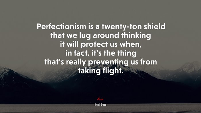 Perfectionism is a twenty-ton shield that we lug around thinking it will protect us when, in fact, it’s the thing that’s really preventing us from taking flight. | Brené Brown quote