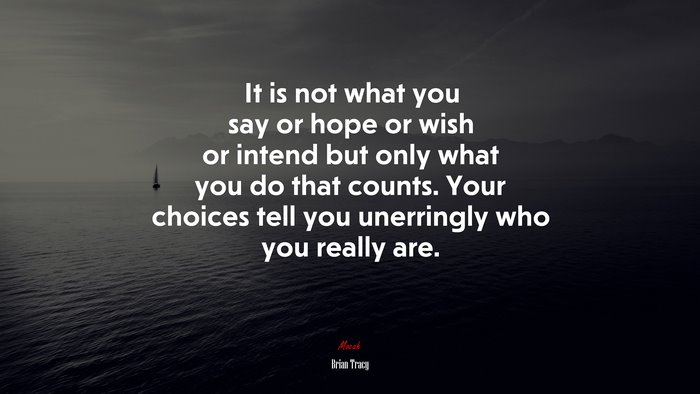 It is not what you say or hope or wish or intend but only what you do that counts. Your choices tell you unerringly who you really are. | Brian Tracy quote