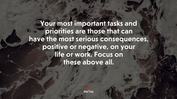 Your most important tasks and priorities are those that can have the most serious consequences, positive or negative, on your life or work. Focus on these above all. | Brian Tracy quote