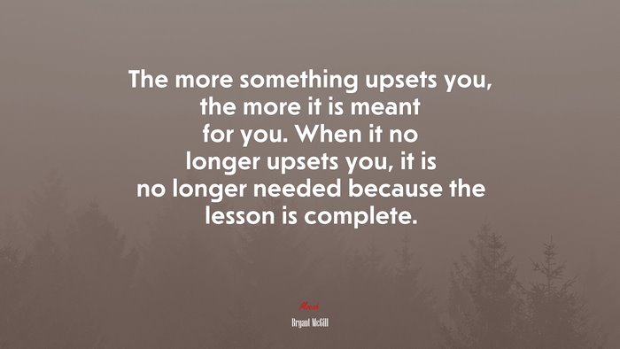 The more something upsets you, the more it is meant for you. When it no longer upsets you, it is no longer needed because the lesson is complete. | Bryant McGill quote