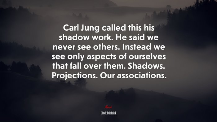 Carl Jung called this his shadow work. He said we never see others. Instead we see only aspects of ourselves that fall over them. Shadows. Projections. Our associations. | Chuck Palahniuk quote