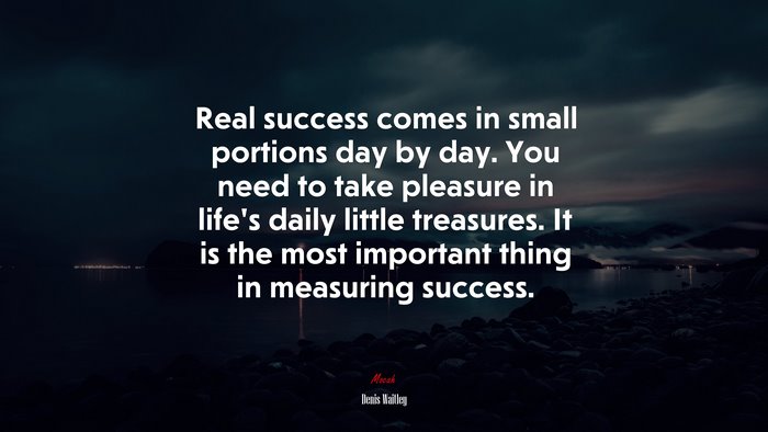 Real success comes in small portions day by day. You need to take pleasure in life’s daily little treasures. It is the most important thing in measuring success. | Denis Waitley quote
