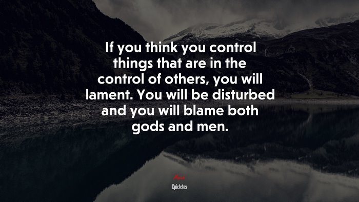 If you think you control things that are in the control of others, you will lament. You will be disturbed and you will blame both gods and men. | Epictetus quote