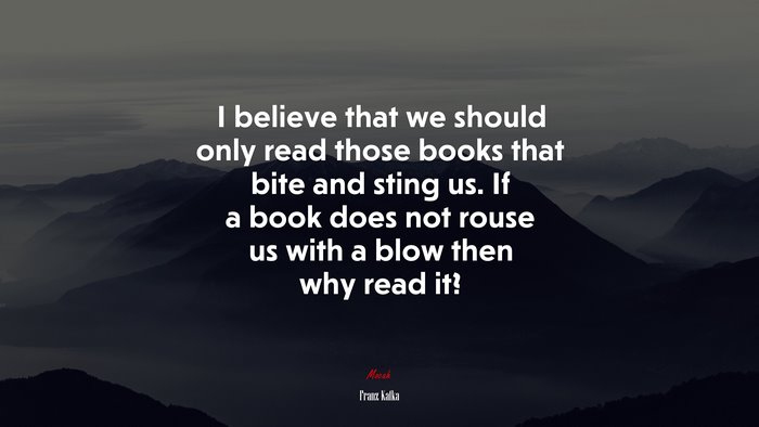 I believe that we should only read those books that bite and sting us. If a book does not rouse us with a blow then why read it? | Franz Kafka quote