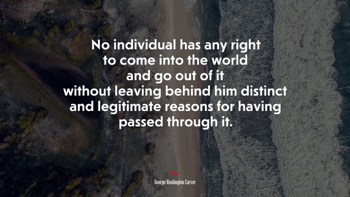 No individual has any right to come into the world and go out of it without leaving behind him distinct and legitimate reasons for having passed through it. | George Washington Carver quote