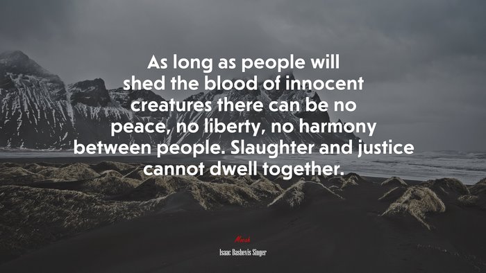 As long as people will shed the blood of innocent creatures there can be no peace, no liberty, no harmony between people. Slaughter and justice cannot dwell together. | Isaac Bashevis Singer quote