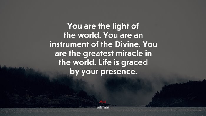 You are the light of the world. You are an instrument of the Divine. You are the greatest miracle in the world. Life is graced by your presence. | Iyanla Vanzant quote