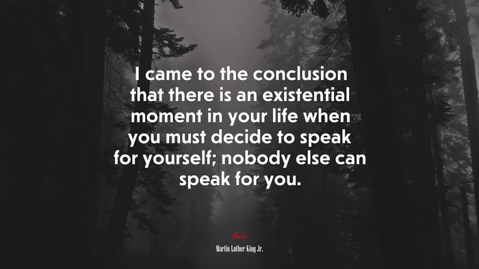 I came to the conclusion that there is an existential moment in your life when you must decide to speak for yourself; nobody else can speak for you. | Martin Luther King Jr. quote