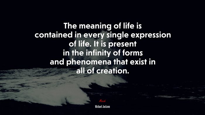 The meaning of life is contained in every single expression of life. It is present in the infinity of forms and phenomena that exist in all of creation. | Michael Jackson quote