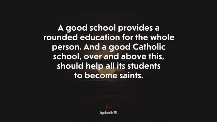 A good school provides a rounded education for the whole person. And a good Catholic school, over and above this, should help all its students to become saints. | Pope Benedict XVI quote