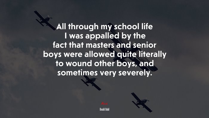 All through my school life I was appalled by the fact that masters and senior boys were allowed quite literally to wound other boys, and sometimes very severely. | Roald Dahl quote