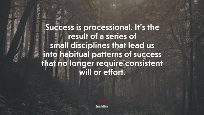 Success is processional. It’s the result of a series of small disciplines that lead us into habitual patterns of success that no longer require consistent will or effort. | Tony Robbins quote
