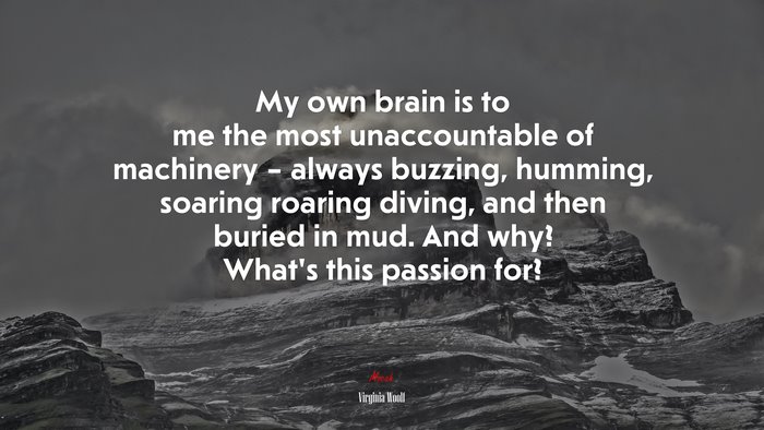 My own brain is to me the most unaccountable of machinery – always buzzing, humming, soaring roaring diving, and then buried in mud. And why? What’s this passion for? | Virginia Woolf quote