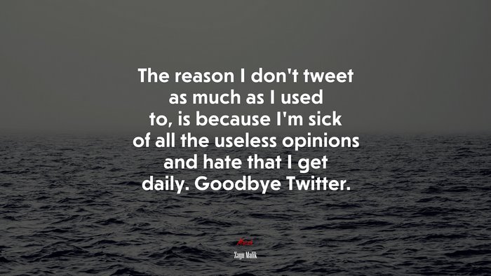 The reason I don’t tweet as much as I used to, is because I’m sick of all the useless opinions and hate that I get daily. Goodbye Twitter. | Zayn Malik quote