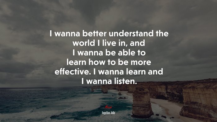 I wanna better understand the world I live in, and I wanna be able to learn how to be more effective. I wanna learn and I wanna listen. | Angelina Jolie quote