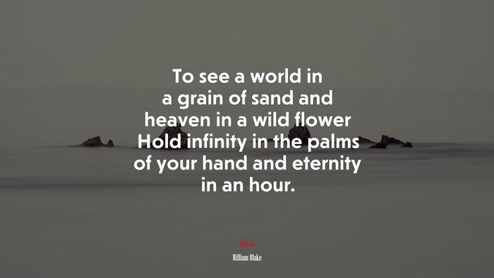 To see a world in a grain of sand and heaven in a wild flower Hold infinity in the palms of your hand and eternity in an hour. | William Blake quote