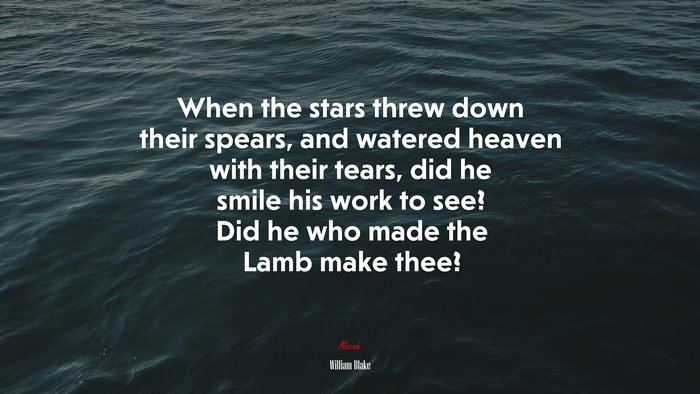 When the stars threw down their spears, and watered heaven with their tears, did he smile his work to see? Did he who made the Lamb make thee? | William Blake quote