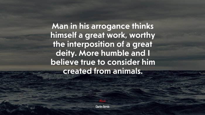 Man in his arrogance thinks himself a great work, worthy the interposition of a great deity. More humble and I believe true to consider him created from animals. | Charles Darwin quote