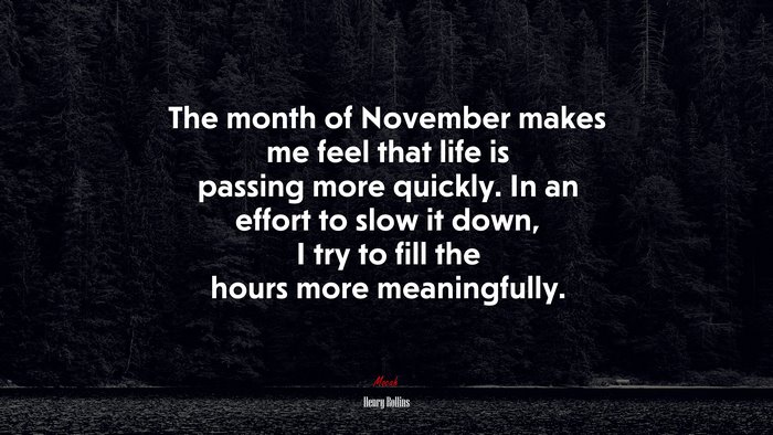 The month of November makes me feel that life is passing more quickly. In an effort to slow it down, I try to fill the hours more meaningfully. | Henry Rollins quote