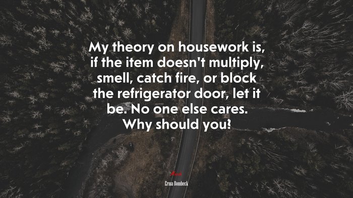 My theory on housework is, if the item doesn’t multiply, smell, catch fire, or block the refrigerator door, let it be. No one else cares. Why should you? | Erma Bombeck quote