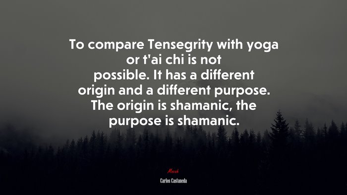 To compare Tensegrity with yoga or t’ai chi is not possible. It has a different origin and a different purpose. The origin is shamanic, the purpose is shamanic. | Carlos Castaneda quote