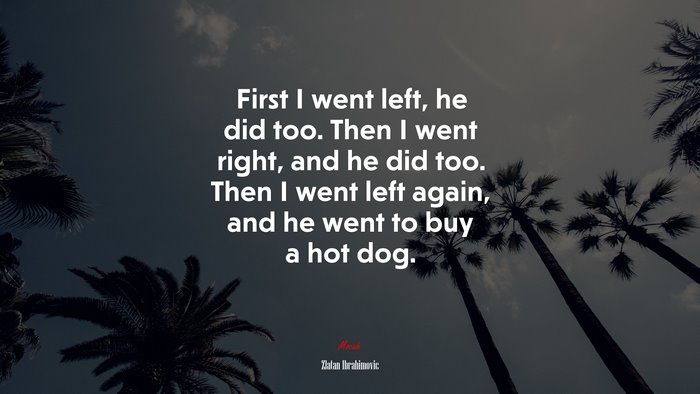 First I went left, he did too. Then I went right, and he did too. Then I went left again, and he went to buy a hot dog. | Zlatan Ibrahimovic quote