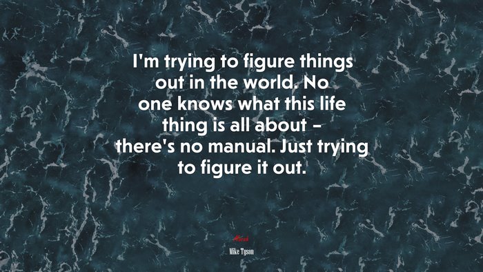 I’m trying to figure things out in the world. No one knows what this life thing is all about – there’s no manual. Just trying to figure it out. | Mike Tyson quote