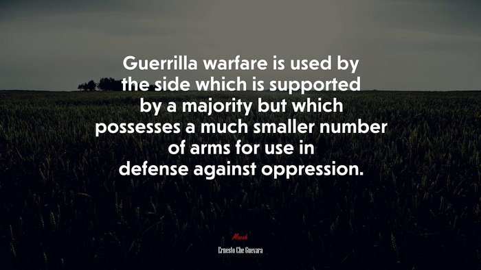 Guerrilla warfare is used by the side which is supported by a majority but which possesses a much smaller number of arms for use in defense against oppression. | Ernesto Che Guevara quote