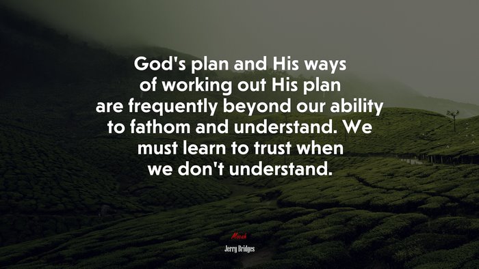 God’s plan and His ways of working out His plan are frequently beyond our ability to fathom and understand. We must learn to trust when we don’t understand. | Jerry Bridges quote