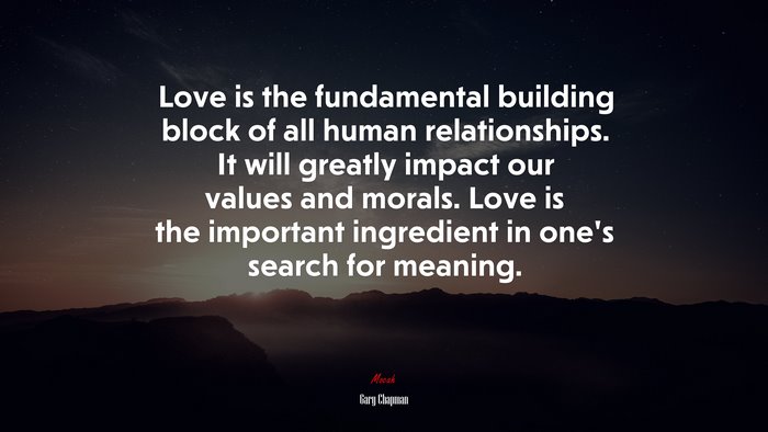 Love is the fundamental building block of all human relationships. It will greatly impact our values and morals. Love is the important ingredient in one’s search for meaning. | Gary Chapman quote