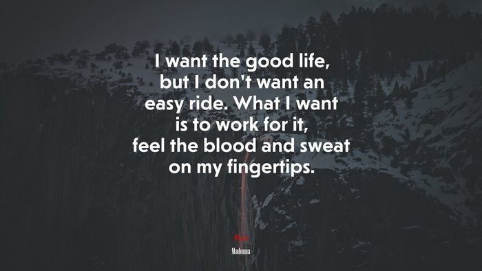 I want the good life, but I don’t want an easy ride. What I want is to work for it, feel the blood and sweat on my fingertips. | Madonna quote