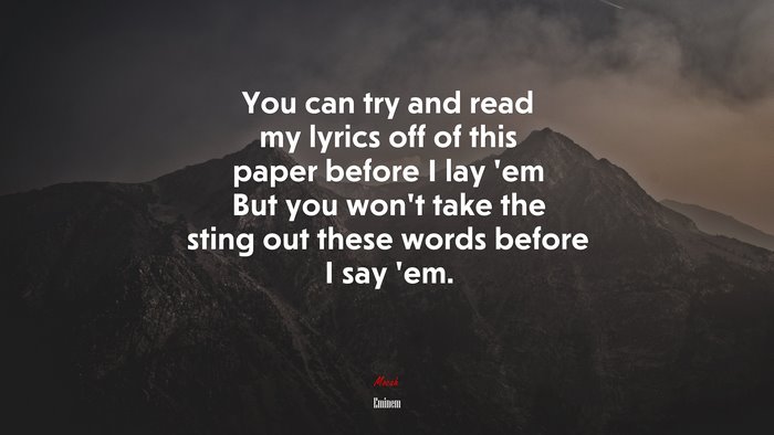 You can try and read my lyrics off of this paper before I lay ’em But you won’t take the sting out these words before I say ’em. | Eminem quote