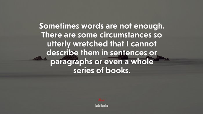 Sometimes words are not enough. There are some circumstances so utterly wretched that I cannot describe them in sentences or paragraphs or even a whole series of books. | Daniel Handler quote
