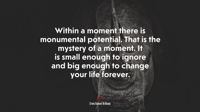 Within a moment there is monumental potential. That is the mystery of a moment. It is small enough to ignore and big enough to change your life forever. | Erwin Raphael McManus quote