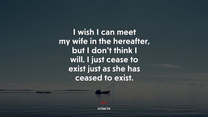 I wish I can meet my wife in the hereafter, but I don’t think I will. I just cease to exist just as she has ceased to exist. | Lee Kuan Yew quote