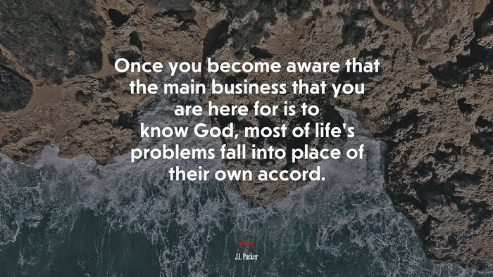 Once you become aware that the main business that you are here for is to know God, most of life’s problems fall into place of their own accord. | J.I. Packer quote