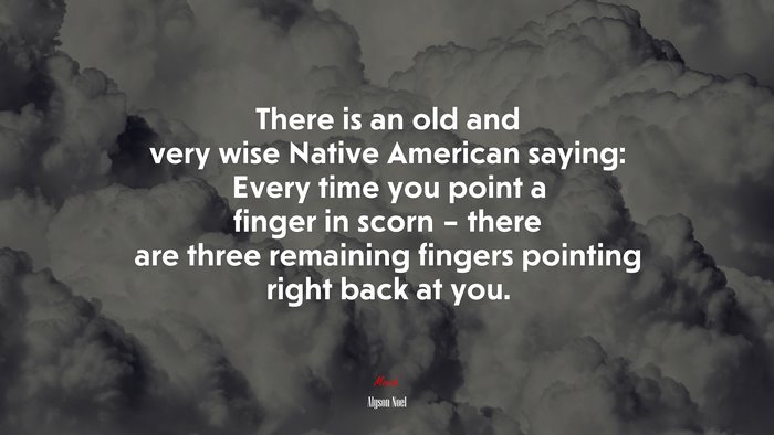 There is an old and very wise Native American saying: Every time you point a finger in scorn – there are three remaining fingers pointing right back at you. | Alyson Noel quote