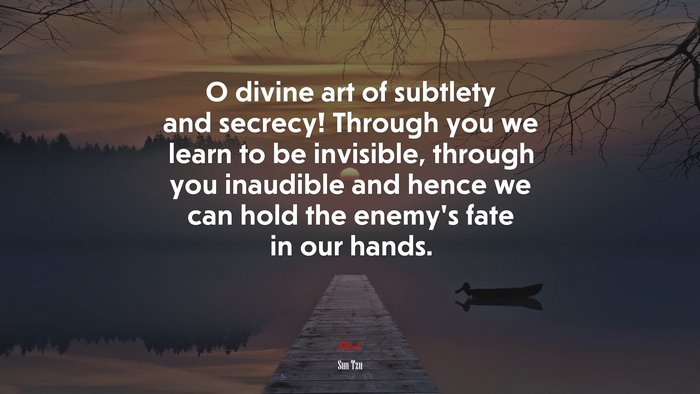 O divine art of subtlety and secrecy! Through you we learn to be invisible, through you inaudible and hence we can hold the enemy’s fate in our hands. | Sun Tzu quote