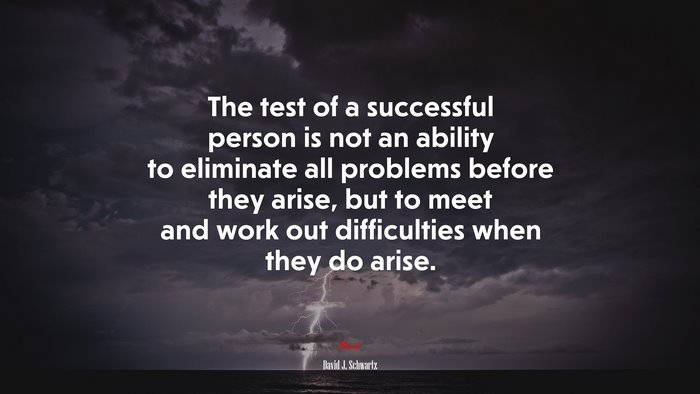 The test of a successful person is not an ability to eliminate all problems before they arise, but to meet and work out difficulties when they do arise. | David J. Schwartz quote