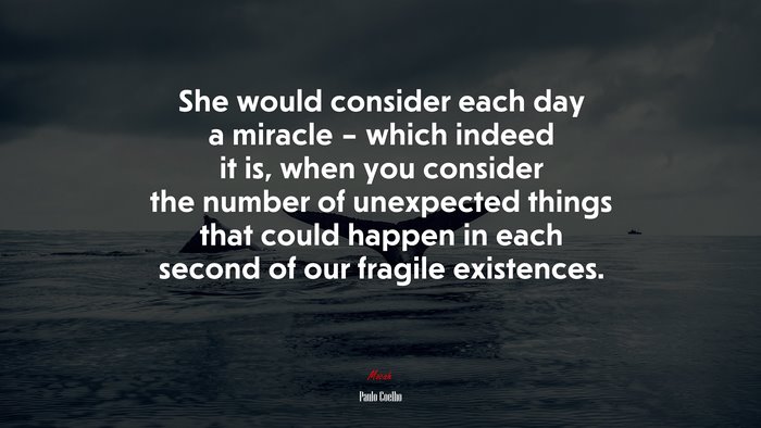 She would consider each day a miracle – which indeed it is, when you consider the number of unexpected things that could happen in each second of our fragile existences. | Paulo Coelho quote