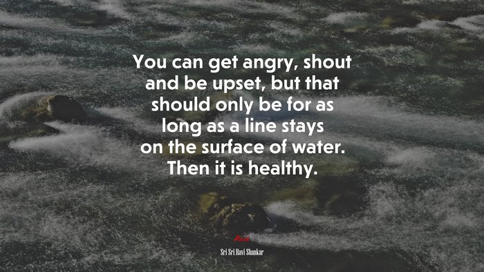 You can get angry, shout and be upset, but that should only be for as long as a line stays on the surface of water. Then it is healthy. | Sri Sri Ravi Shankar quote
