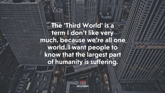 The ‘Third World’ is a term I don’t like very much, because we’re all one world. I want people to know that the largest part of humanity is suffering. | Audrey Hepburn quote