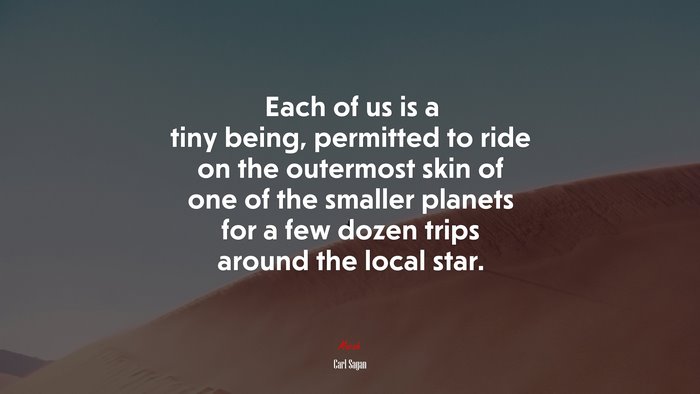 Each of us is a tiny being, permitted to ride on the outermost skin of one of the smaller planets for a few dozen trips around the local star. | Carl Sagan quote