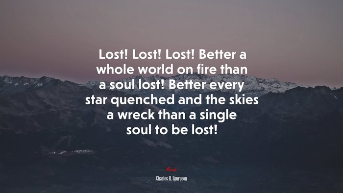 Lost! Lost! Lost! Better a whole world on fire than a soul lost! Better every star quenched and the skies a wreck than a single soul to be lost! | Charles H. Spurgeon quote