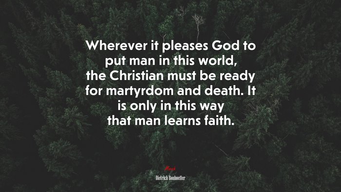 Wherever it pleases God to put man in this world, the Christian must be ready for martyrdom and death. It is only in this way that man learns faith. | Dietrich Bonhoeffer quote